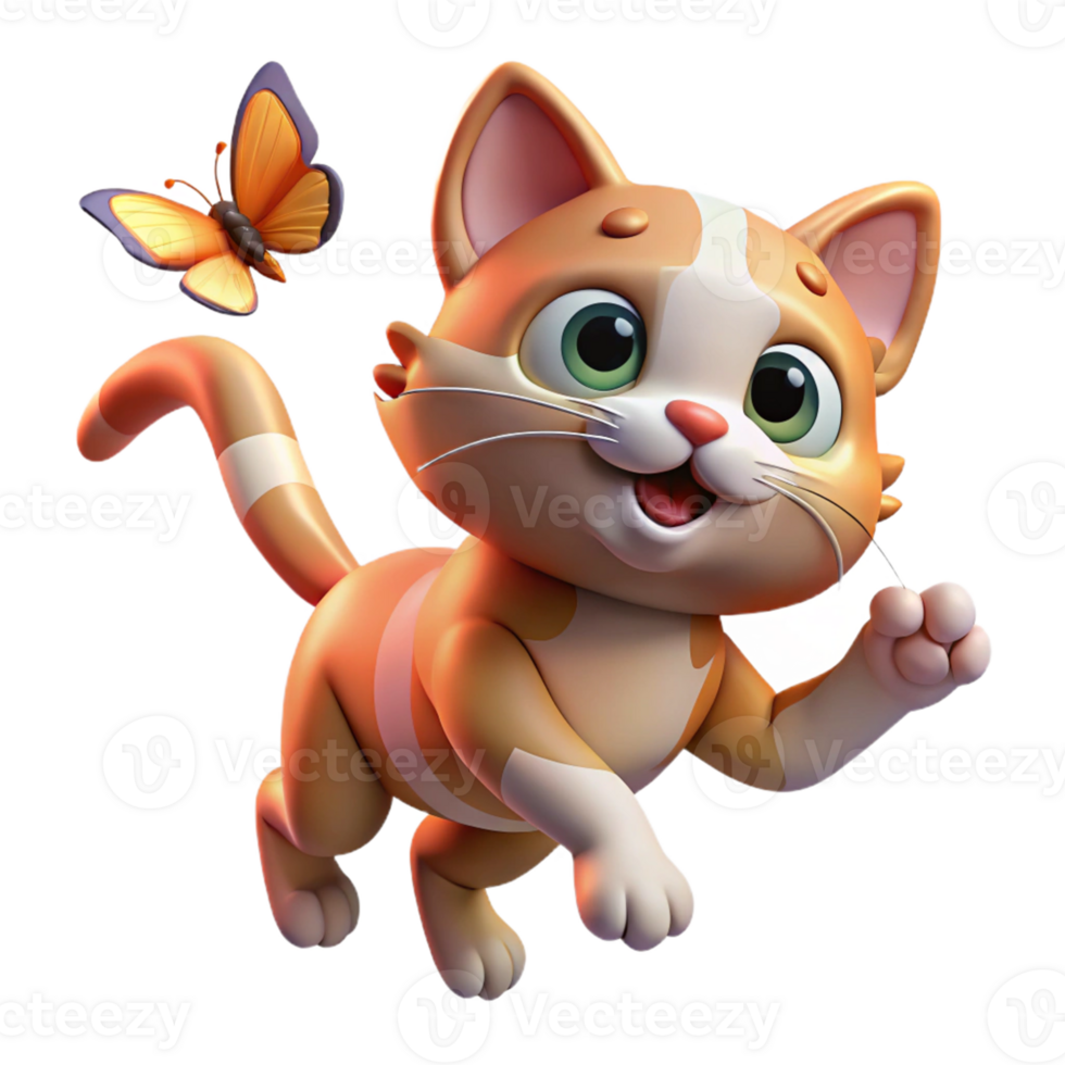 impressive modern Playful Kitten 3D Render professional png