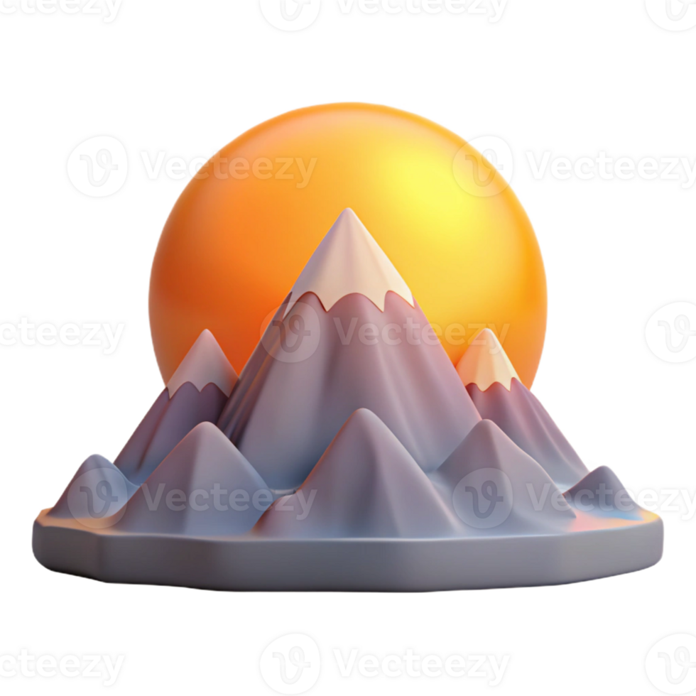 vibrant minimalist 3D Mountain Sunset Illustration original png