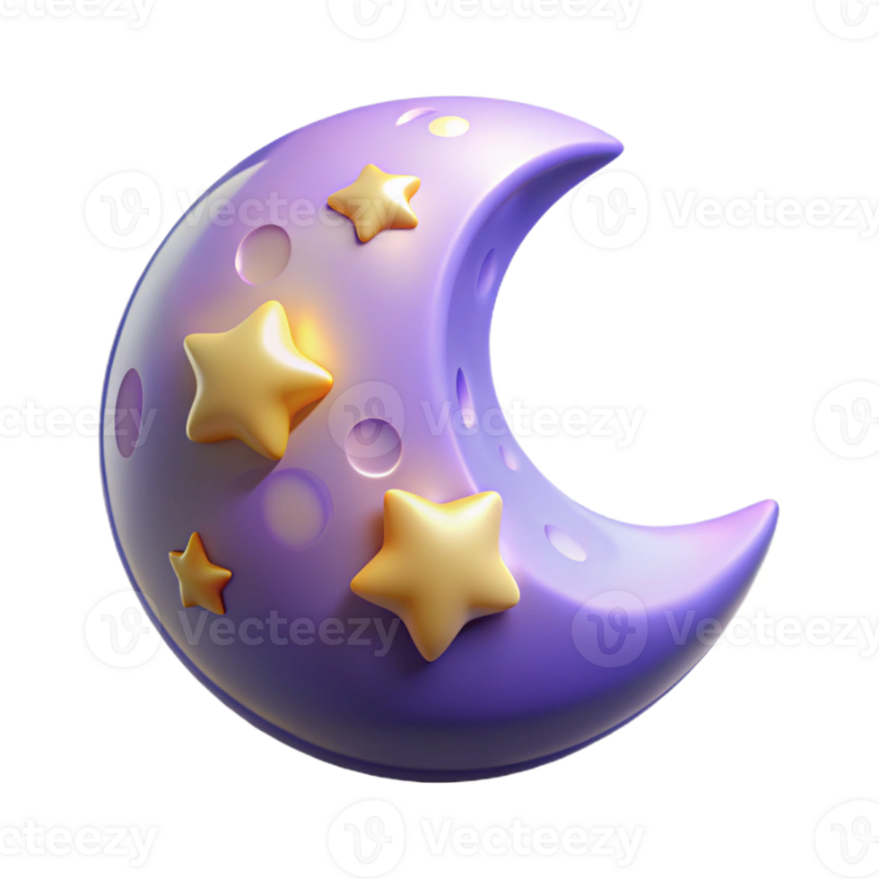 stunning modern Purple Crescent Moon 3D Render 4K png
