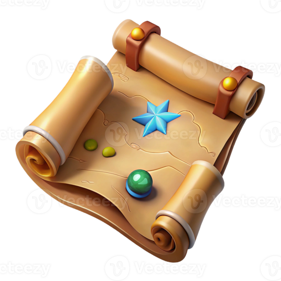 impressive rustic 3D Rolled Map Illustration high quality png