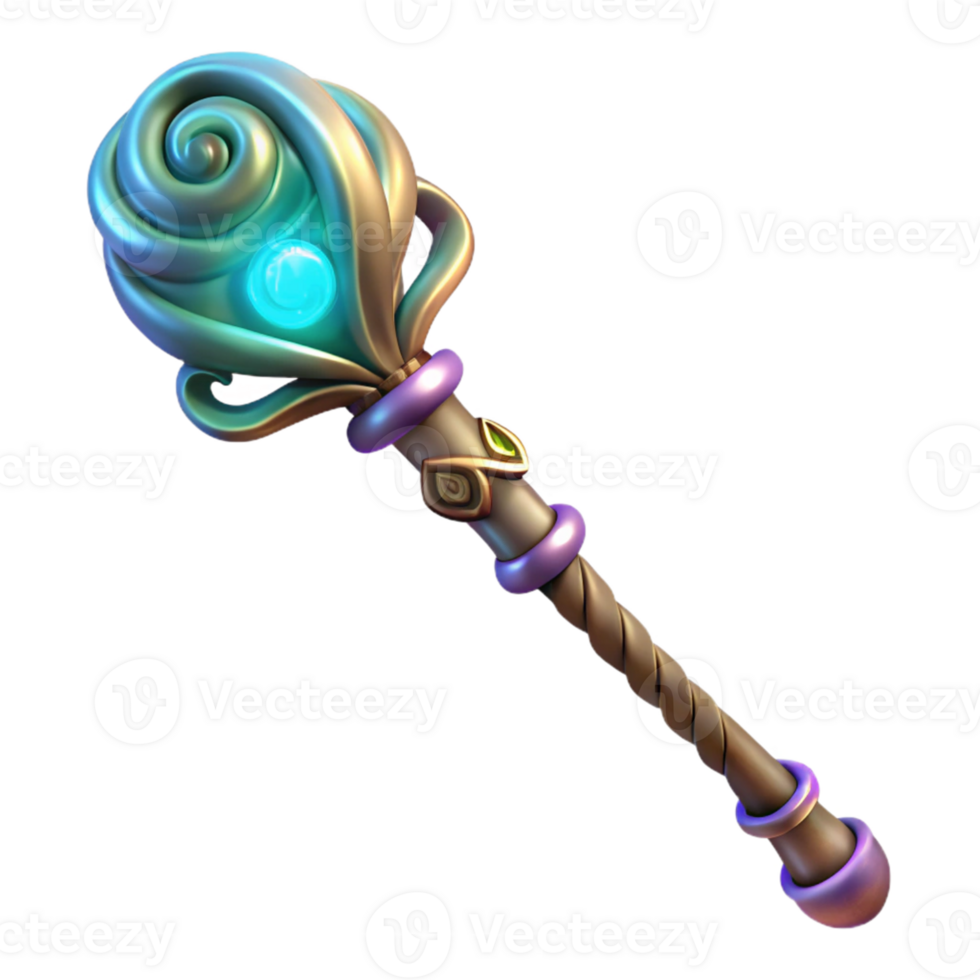 vibrant creative Whimsical 3D Render of a Magical Staff high resolution png