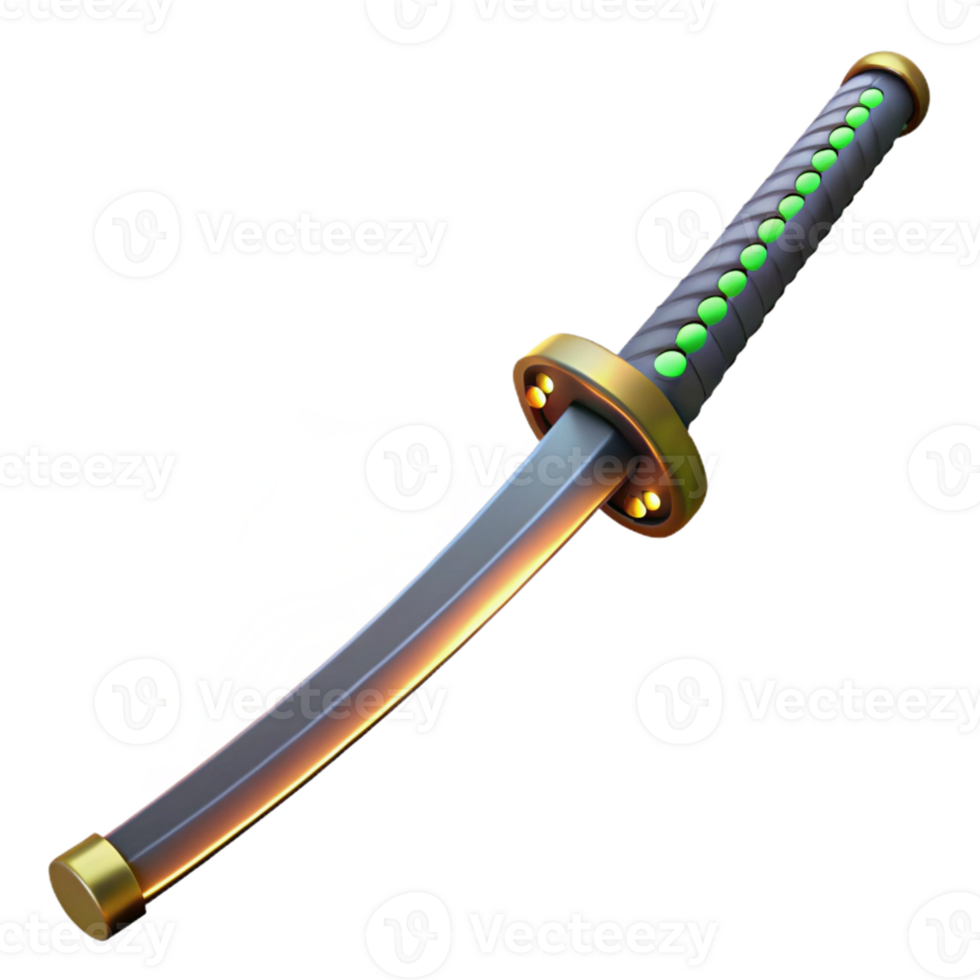beautiful rustic 3D Render of a Katana Sword 4K png