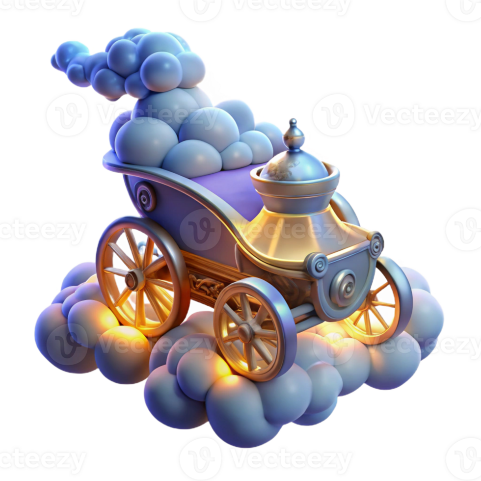 dramatic traditional 3D Render of a Golden Carriage on Clouds detailed png