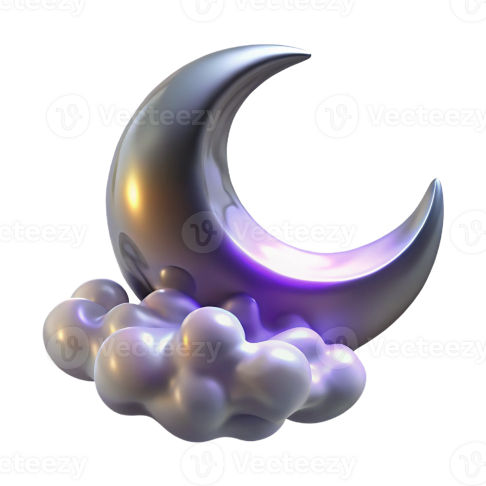 beautiful vintage Crescent Moon on Cloud 3D Render professional png