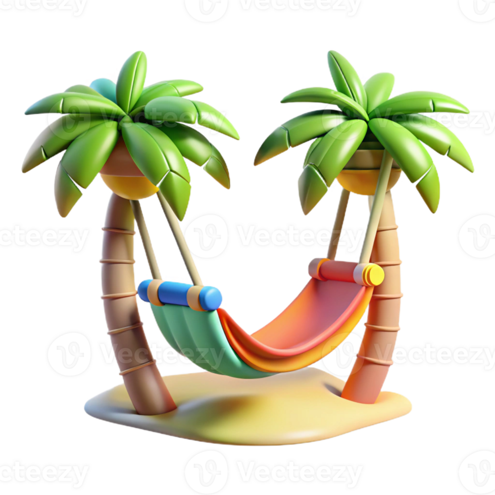 impressive creative 3D Render Hammock Between Palm Trees Illustration genuine png