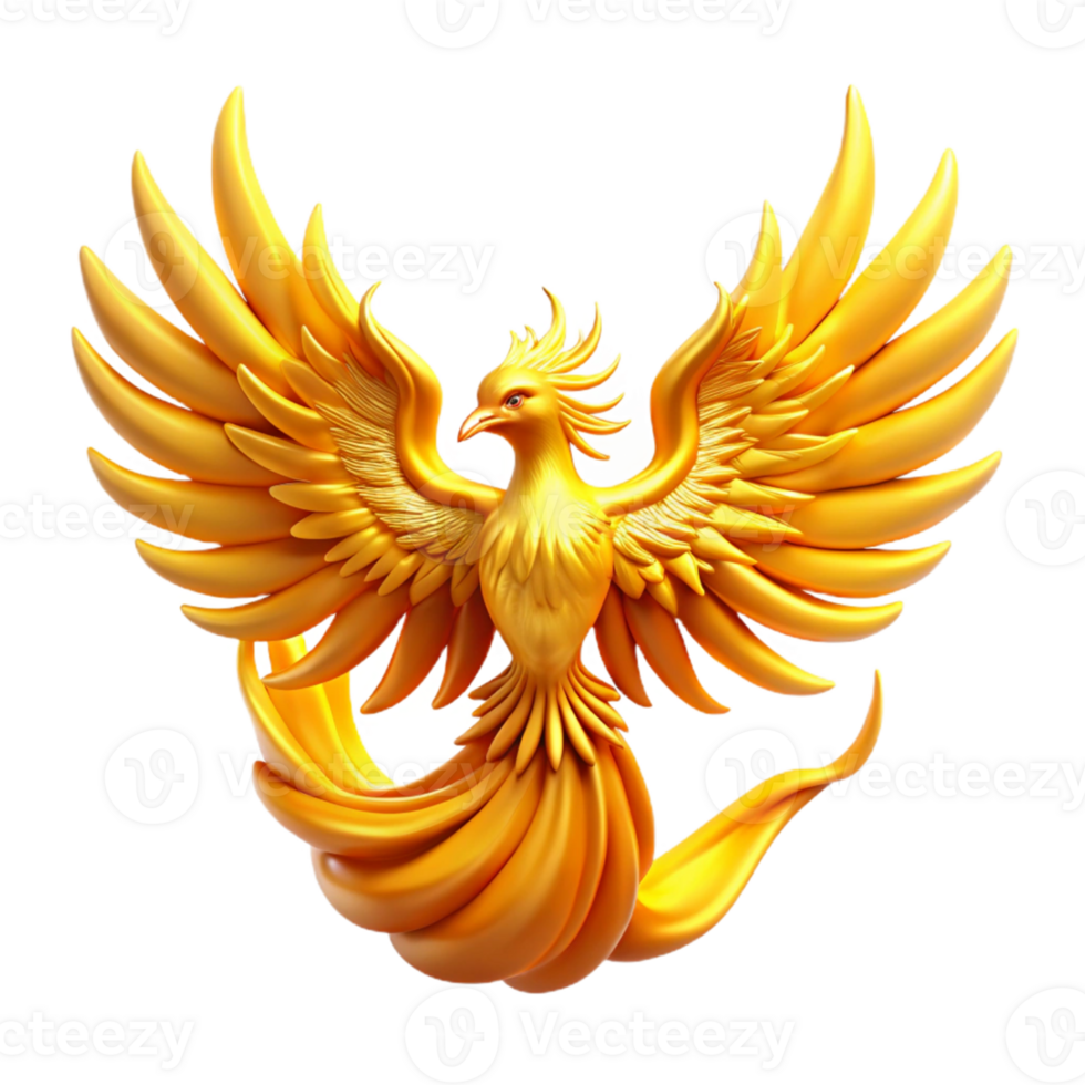 beautiful minimalist Golden Phoenix 3D Illustration professional png