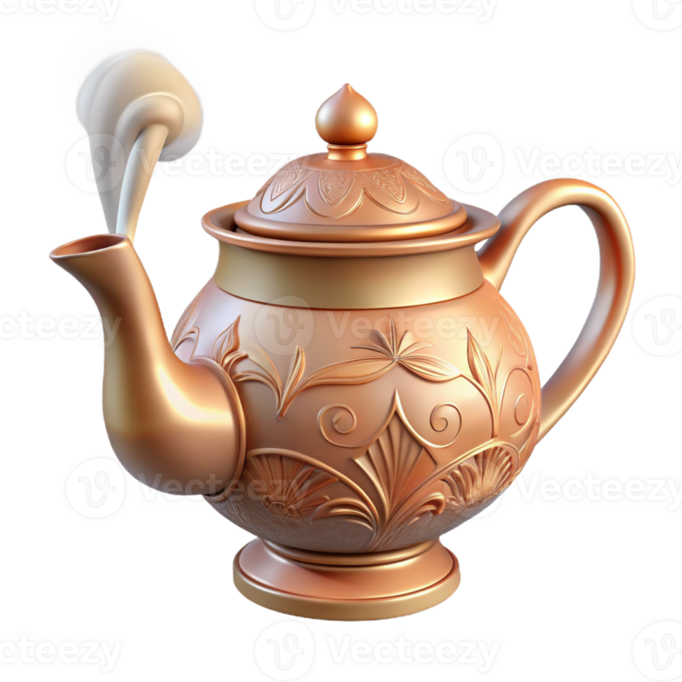 impressive abstract Ornate Copper Teapot 3D Render high resolution png