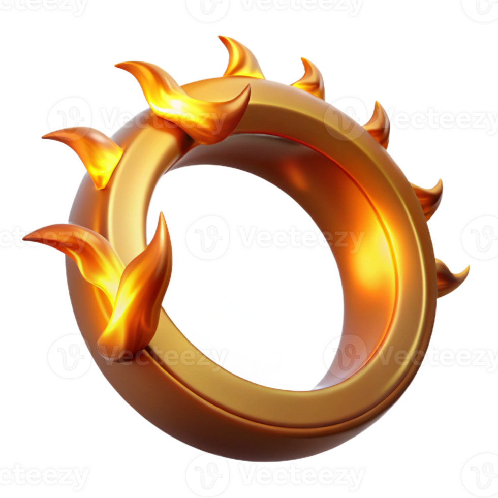 wonderful artistic Golden Ring with Fire Spikes 3D Illustration authentic png