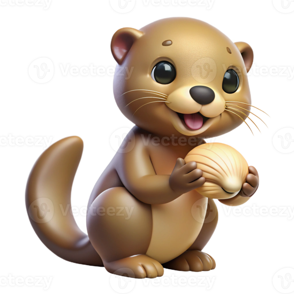 stunning artistic Adorable 3D Otter Illustration Holding Nut original png