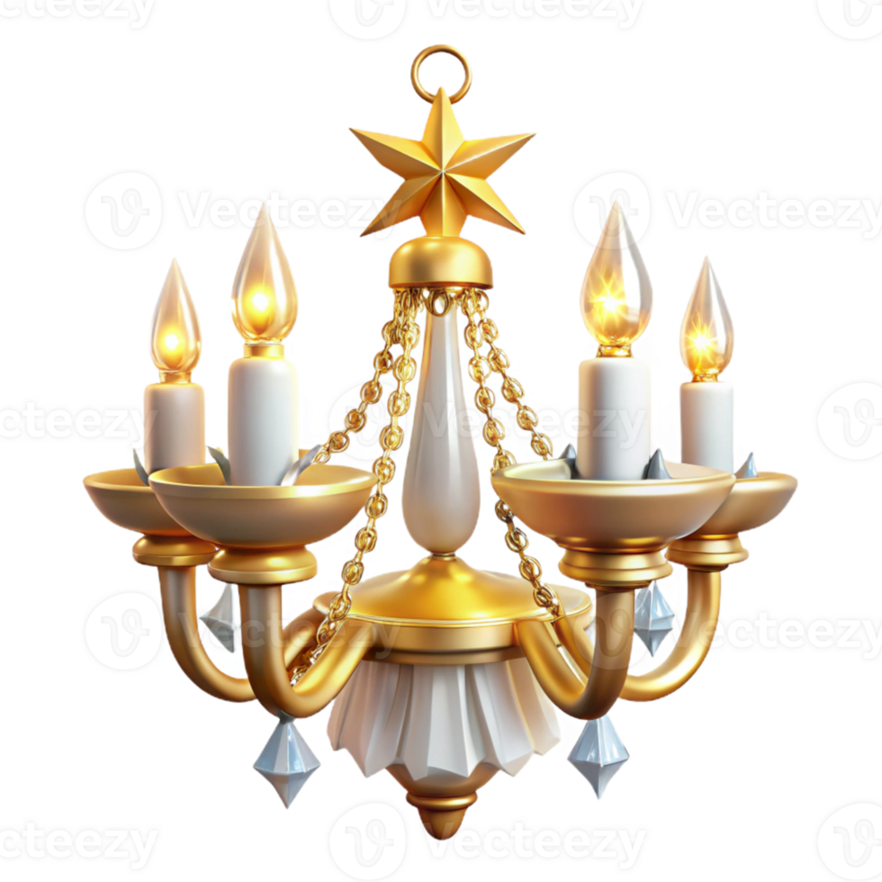 beautiful minimalist Elegant Gold 3D Chandelier Illustration premium png