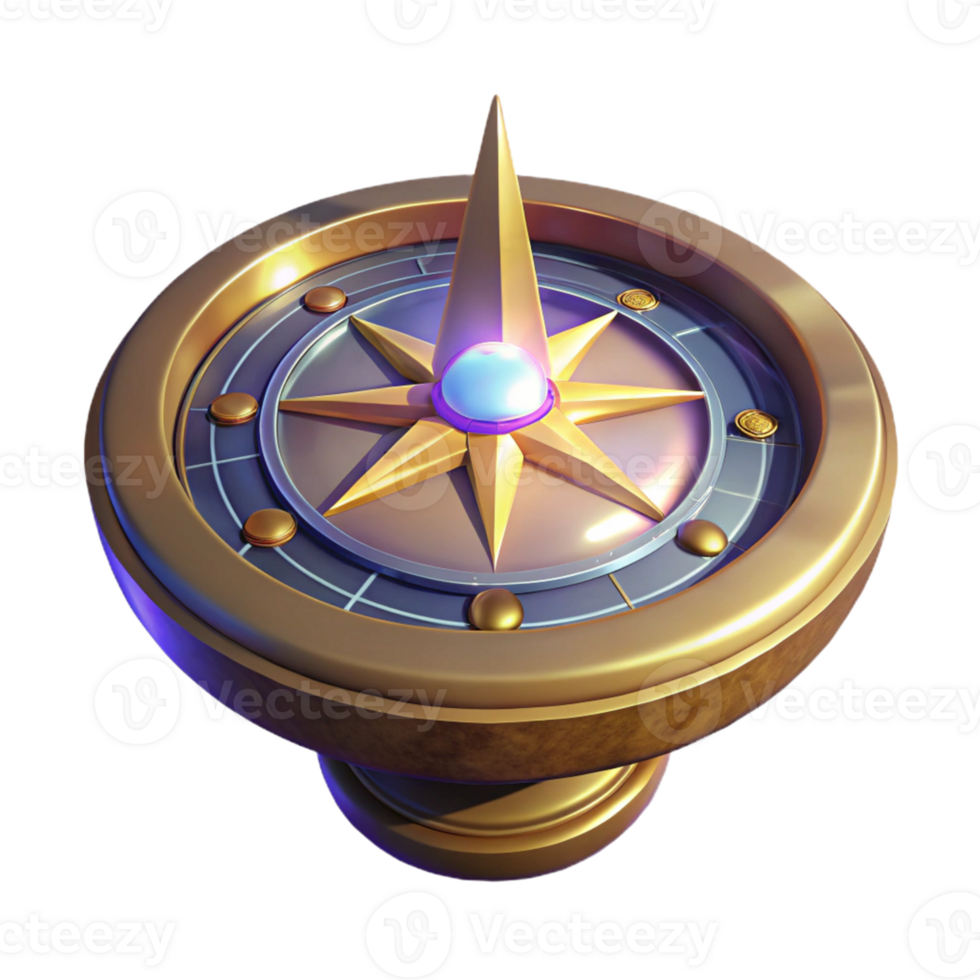 elegant rustic Golden Compass 3D Illustration authentic png