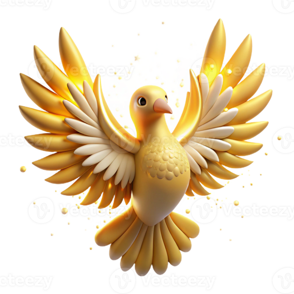 elegant artistic Golden Bird 3D Illustration high resolution png