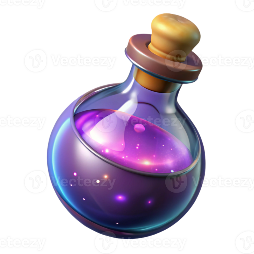 dramatic minimalist 3D Render of Glowing Potion Bottle high resolution png