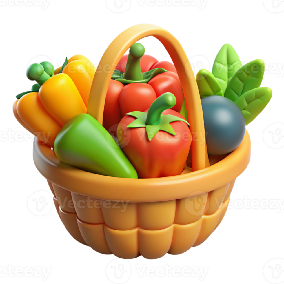 stunning vintage 3D Render of Vegetables in a Basket exclusive png