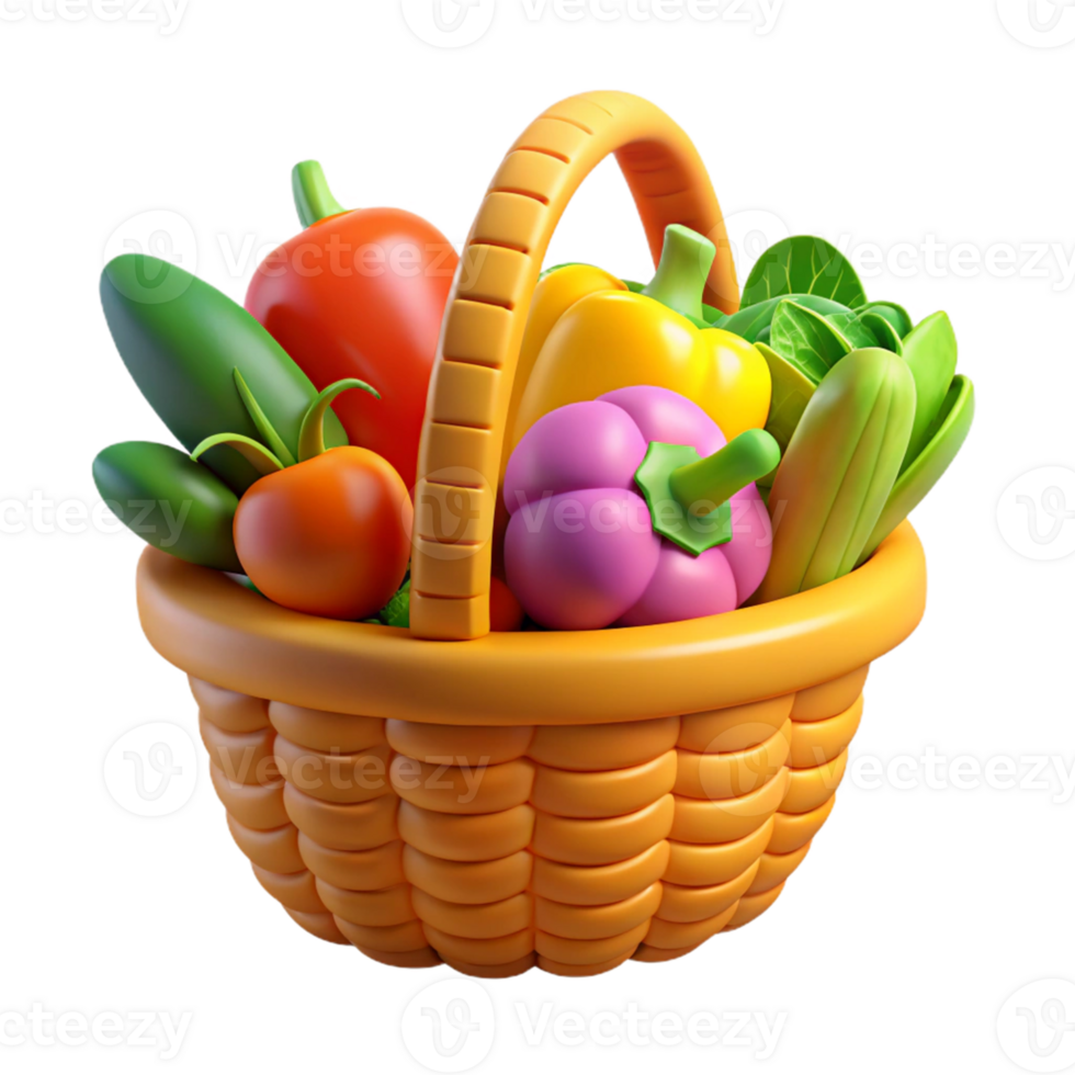 vibrant vintage 3D Render of Colorful Vegetables in Basket premium png