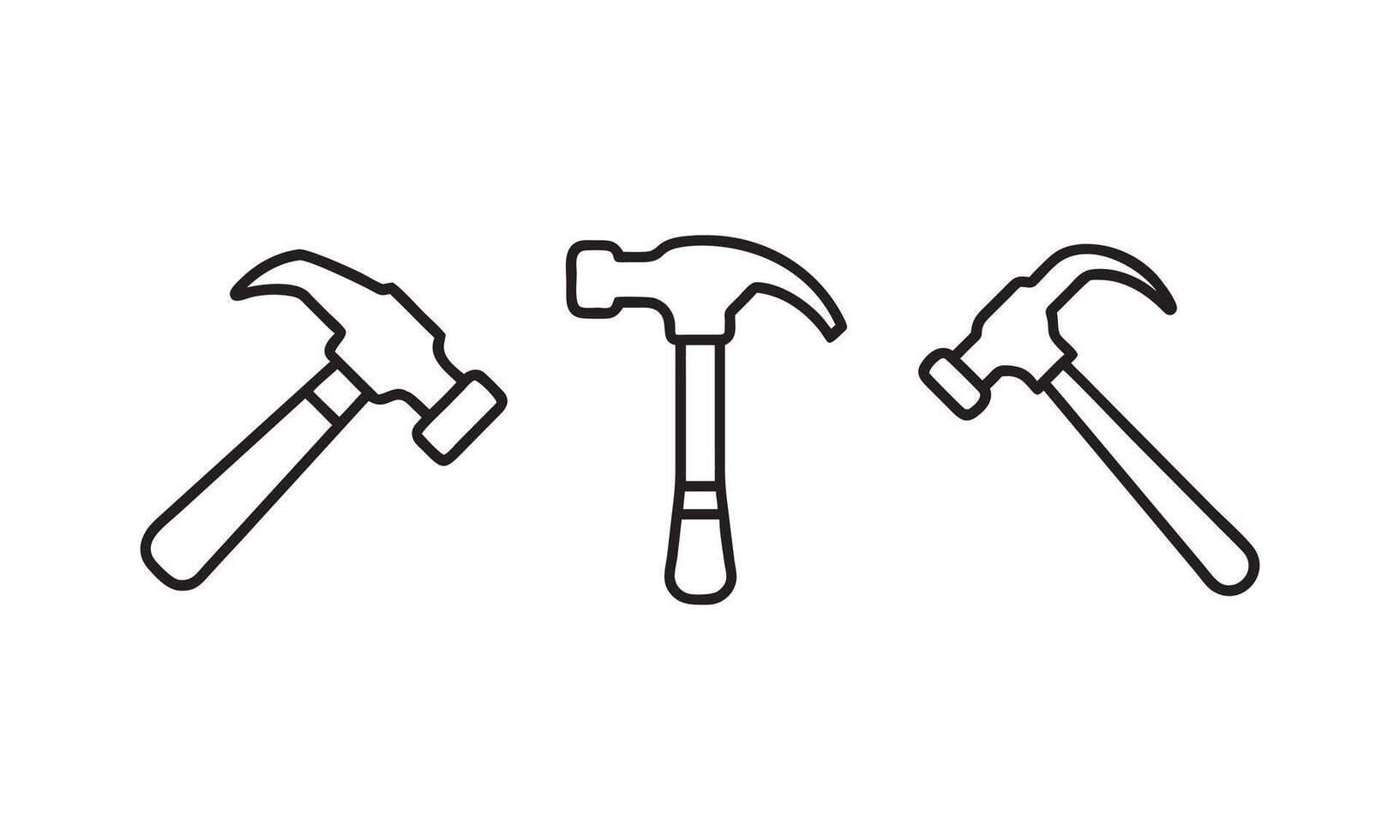 Simple Black Line Art Illustration of Three Hammers, icons, logos, illustration vector