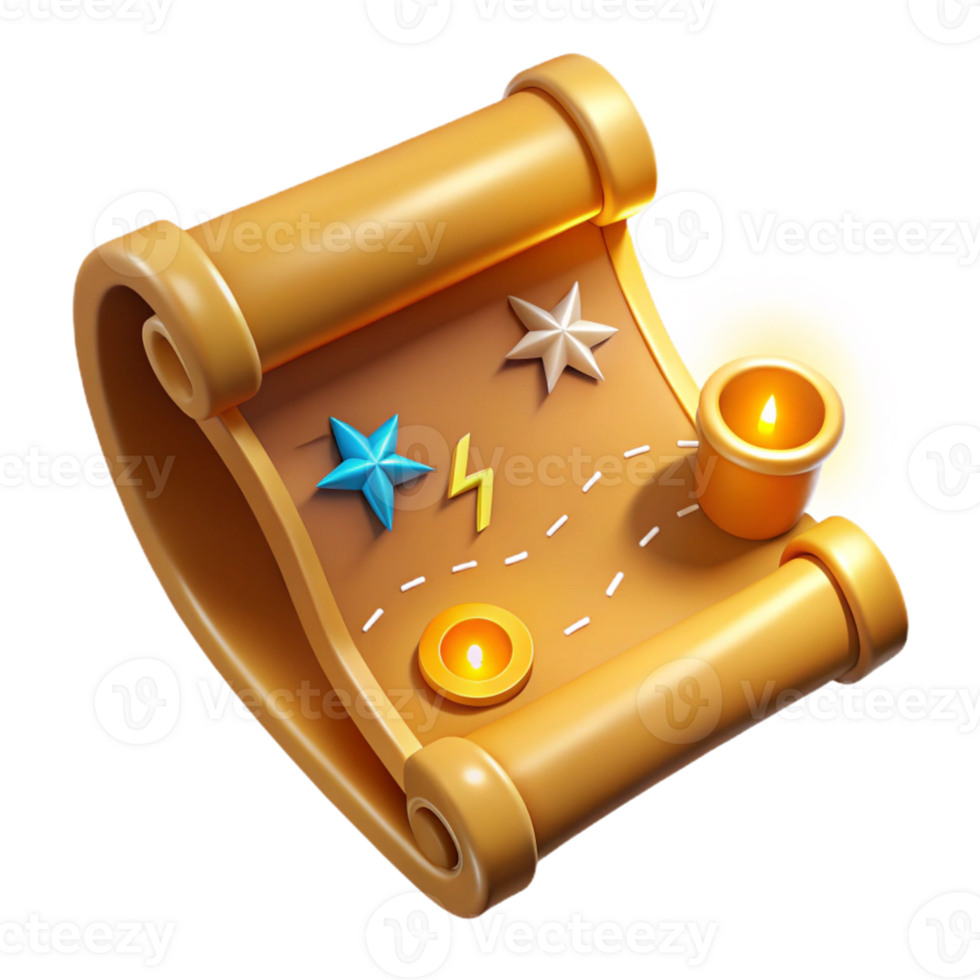beautiful creative 3D Render Magical Scroll with Candles detailed png