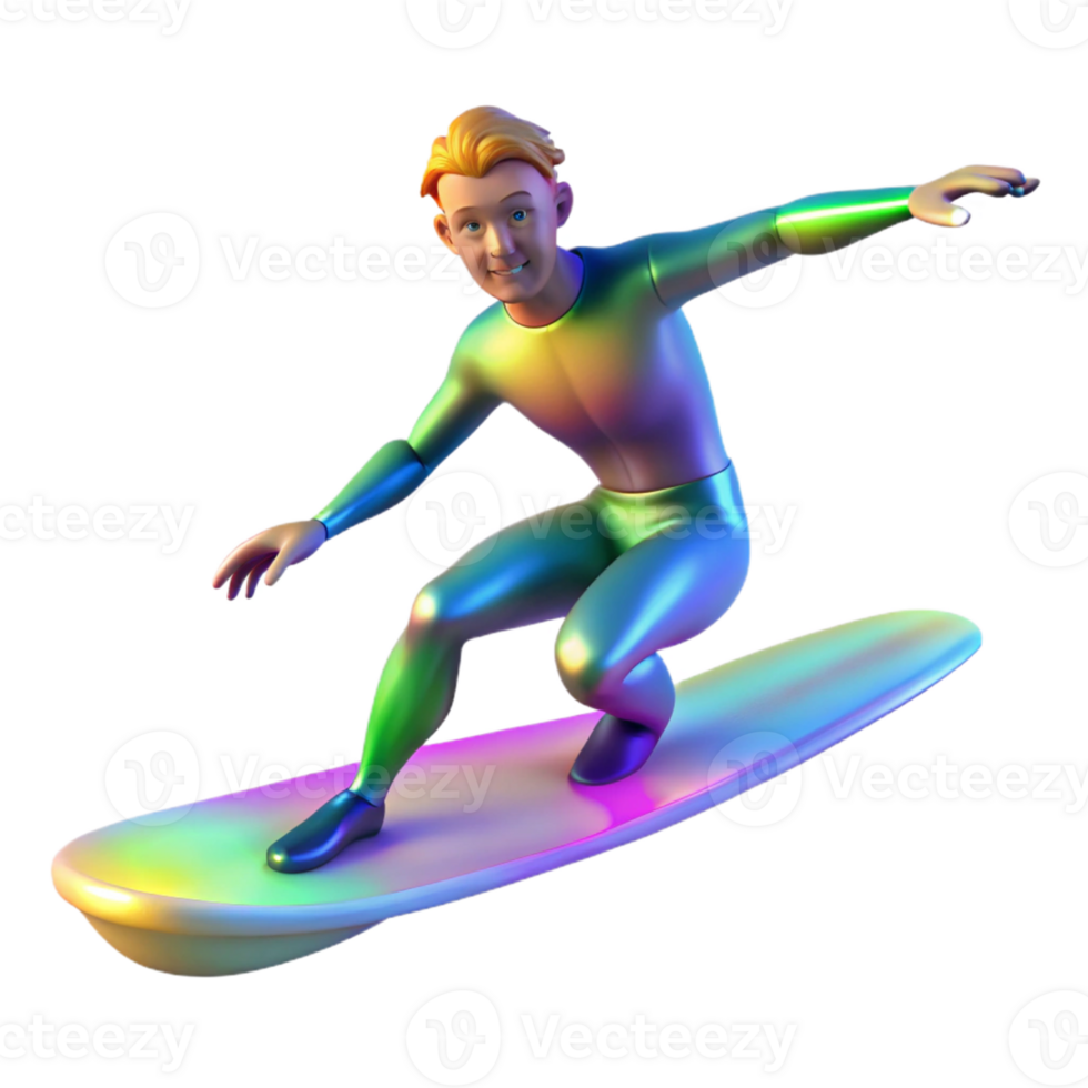 serene abstract 3D Illustration Surfer Riding Iridescent Wave 4K png