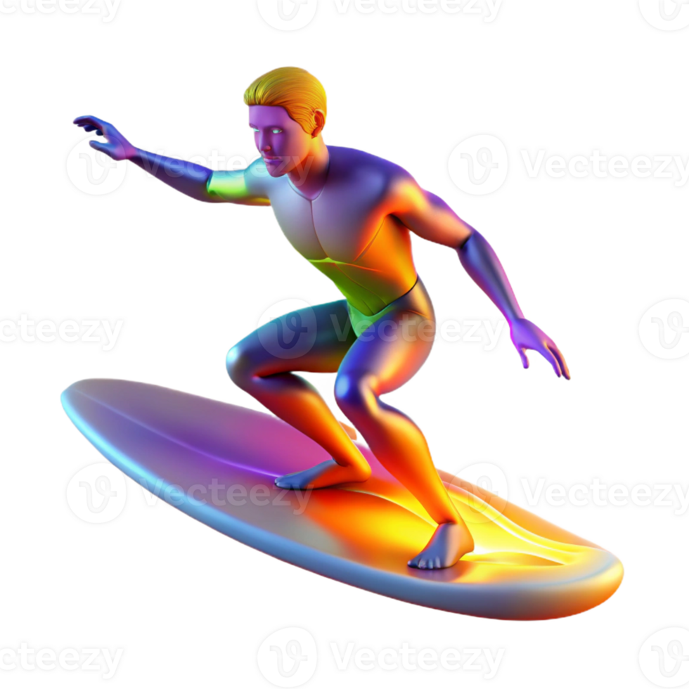 beautiful vintage Surfer 3D Render, Vibrant Colors high resolution png