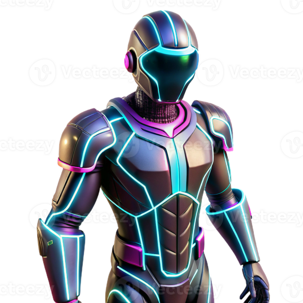 extraordinary minimalist Neon Robot 3D Render authentic png