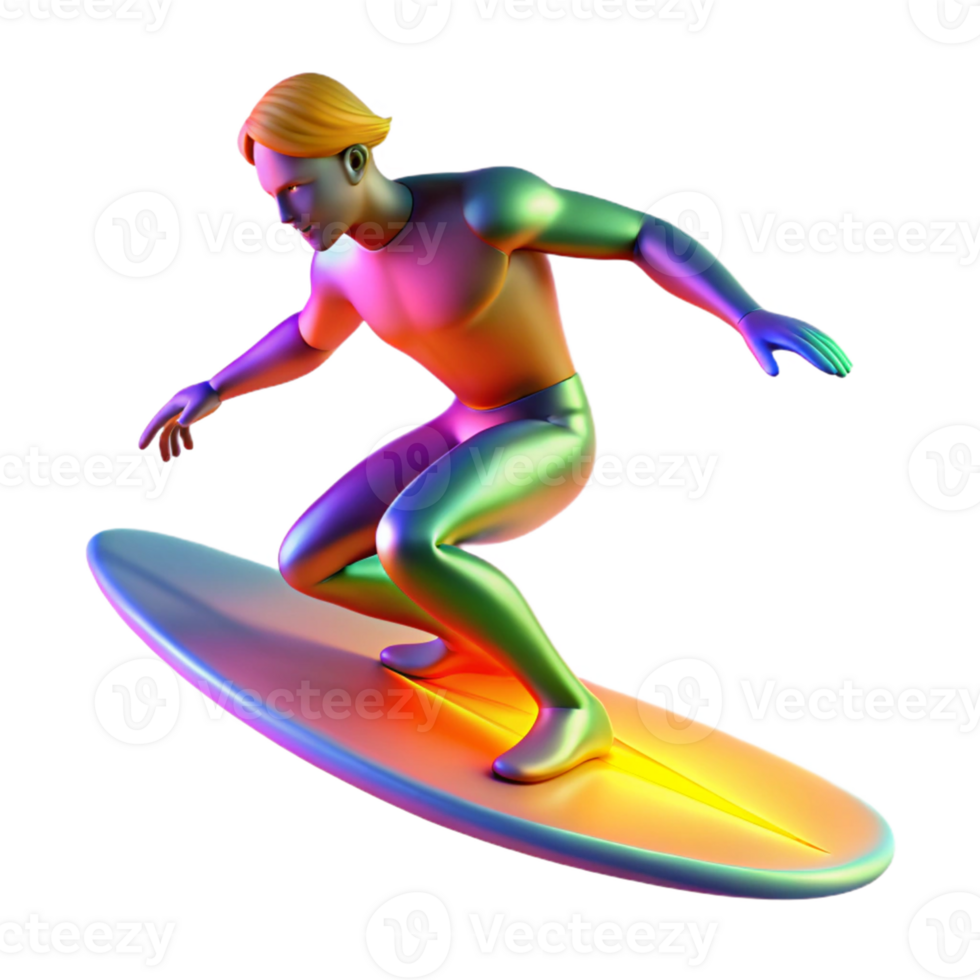 wonderful contemporary Surfer 3D Render Rainbow 4K png