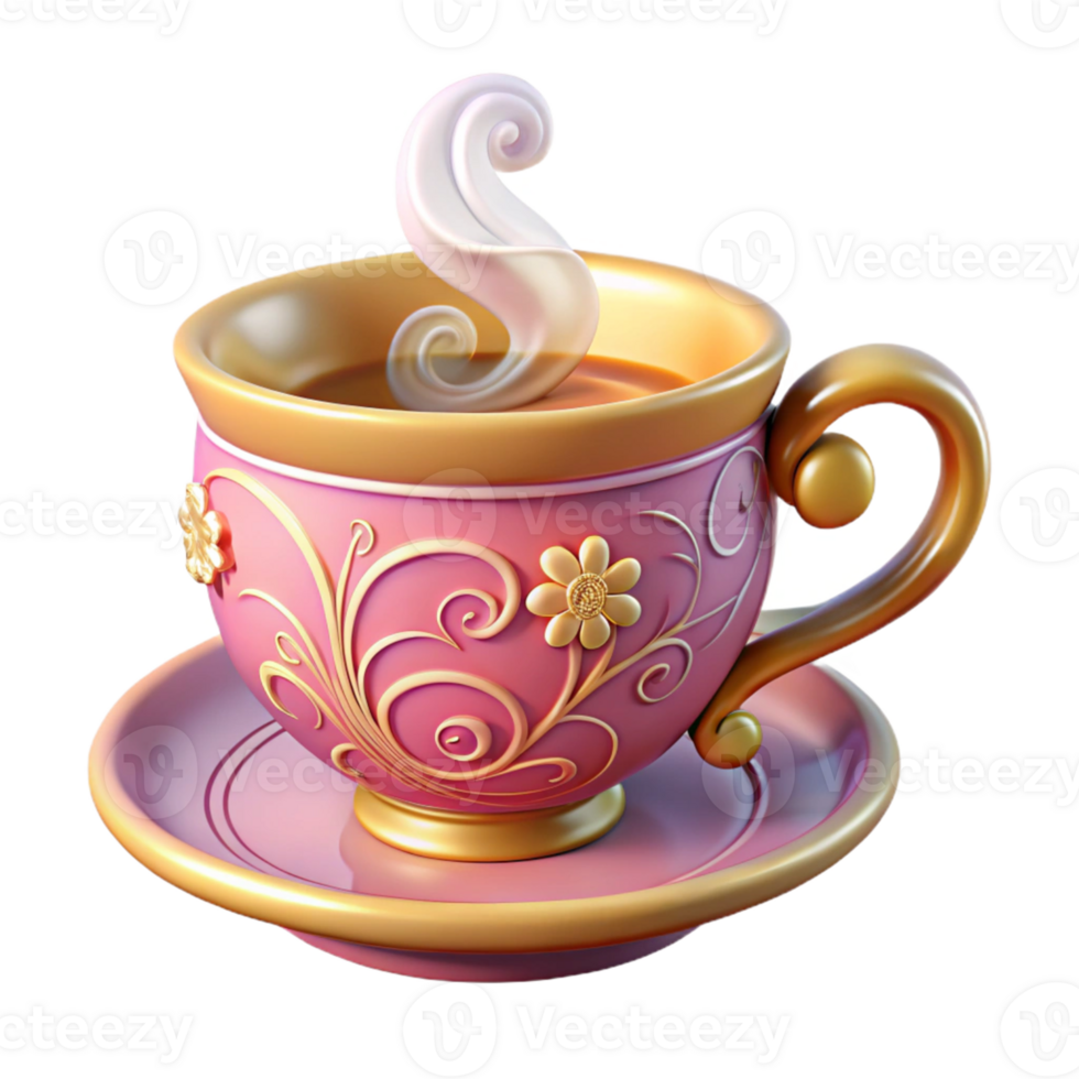 extraordinary traditional Pink Teacup 3D Render detailed png