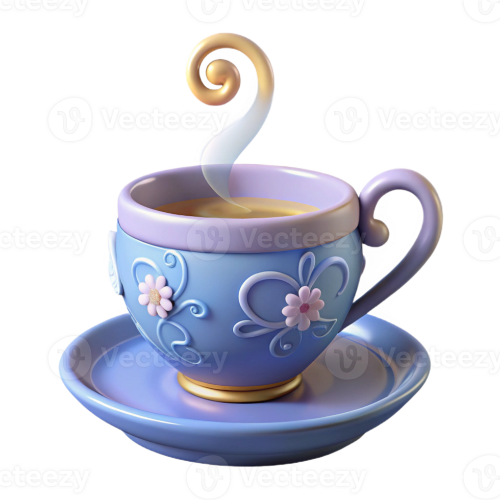 extraordinary traditional 3D Render Steaming Teacup Illustration high resolution png