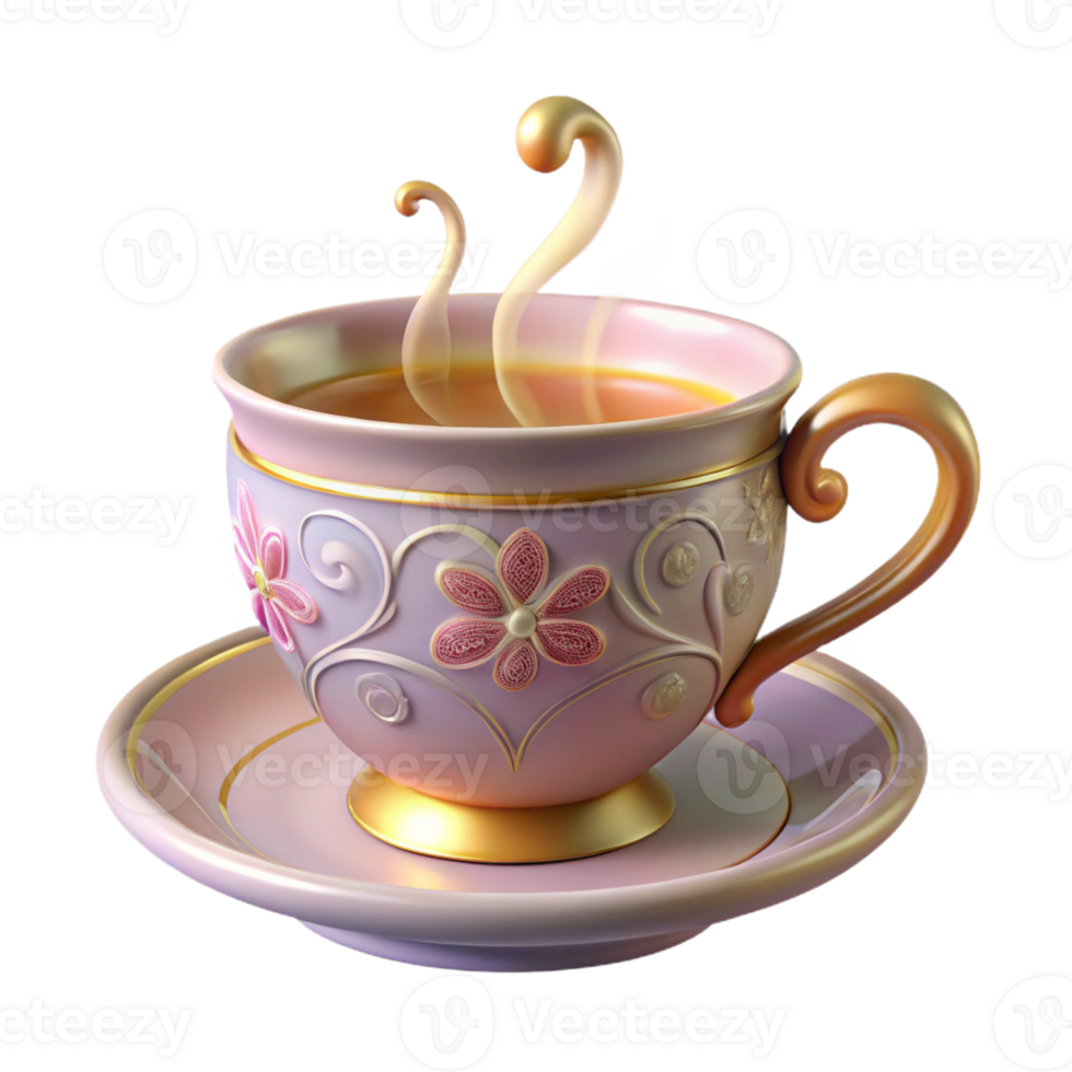 extraordinary modern Steaming Tea in Ornate Cup 3D Render 4K png