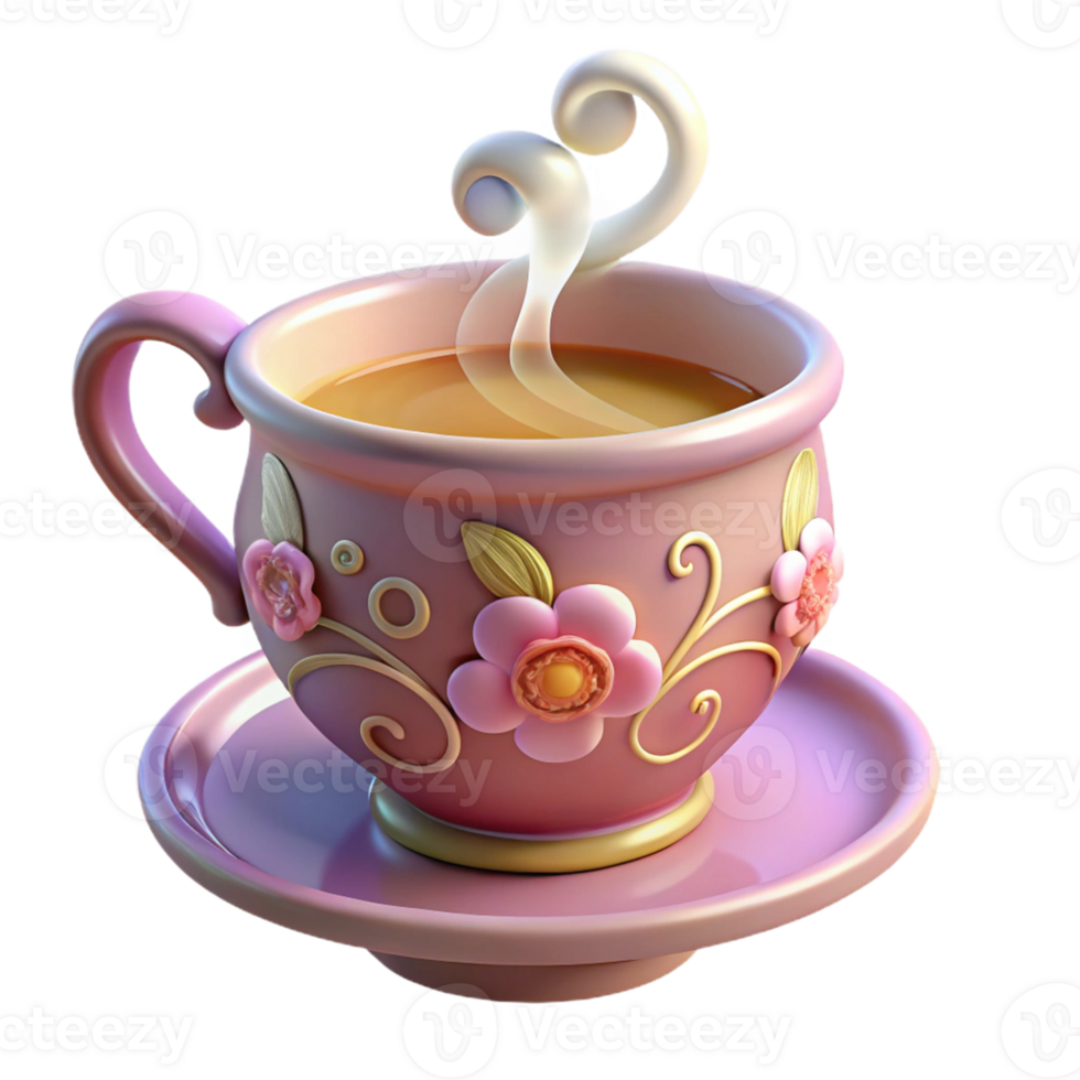 beautiful traditional Floral Teacup 3D Render 4K png