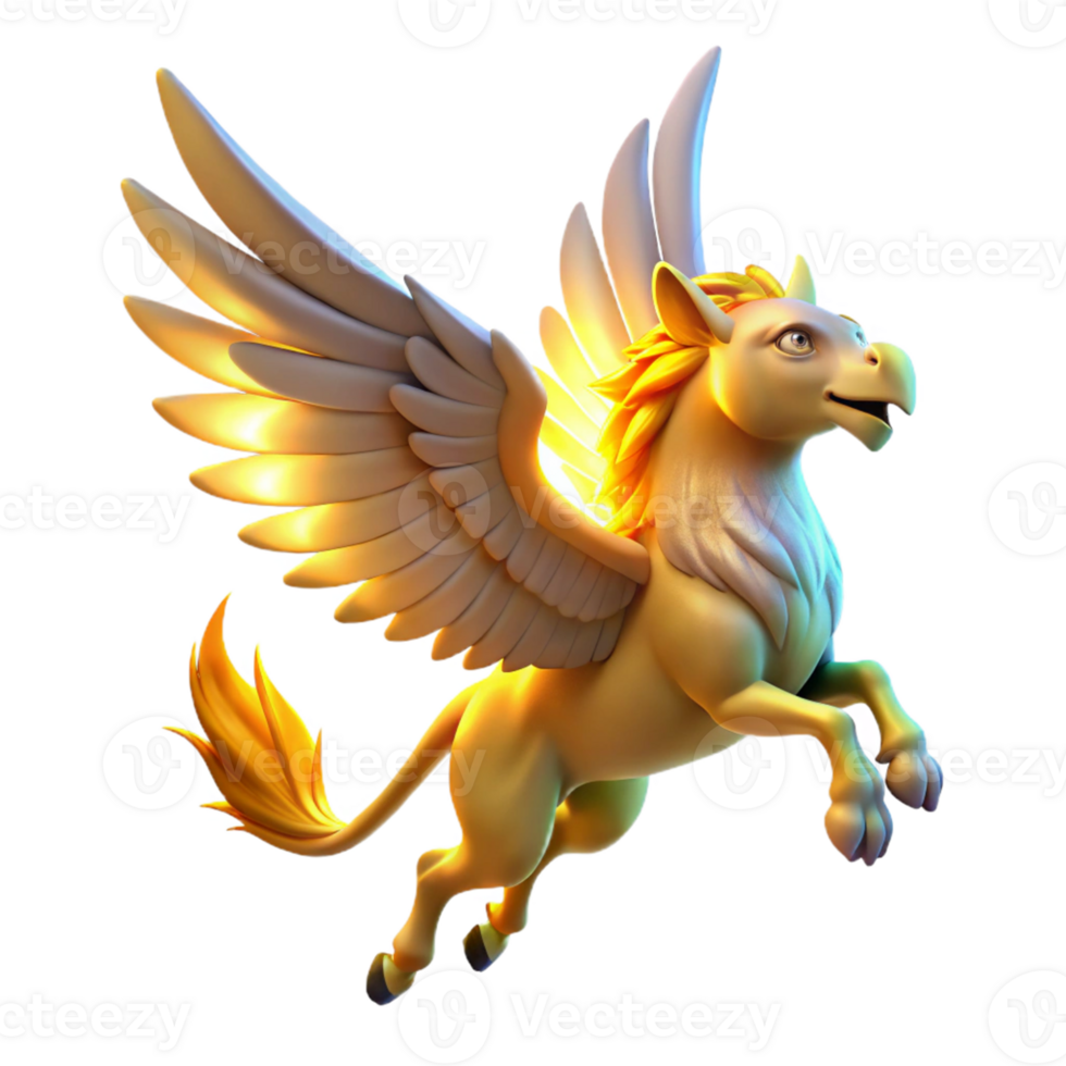 beautiful abstract Golden Hippogriff 3D Render genuine png