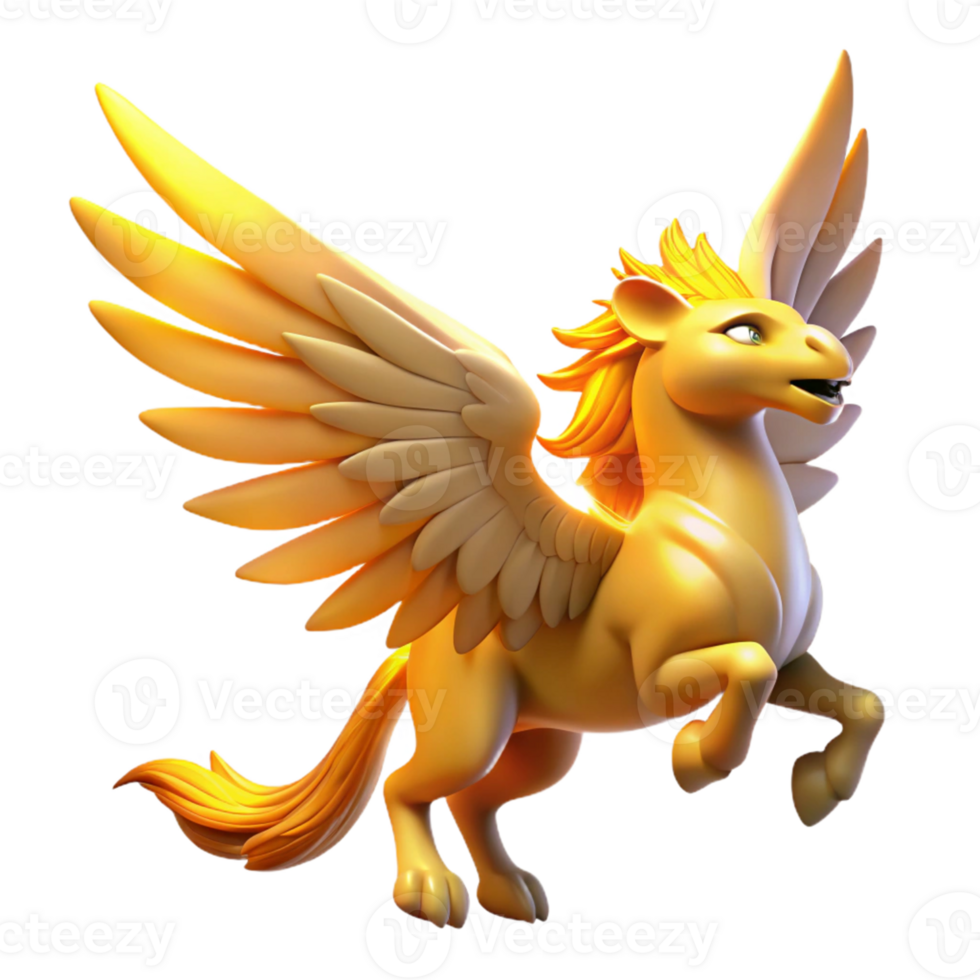serene rustic Golden Pegasus 3D Illustration detailed png