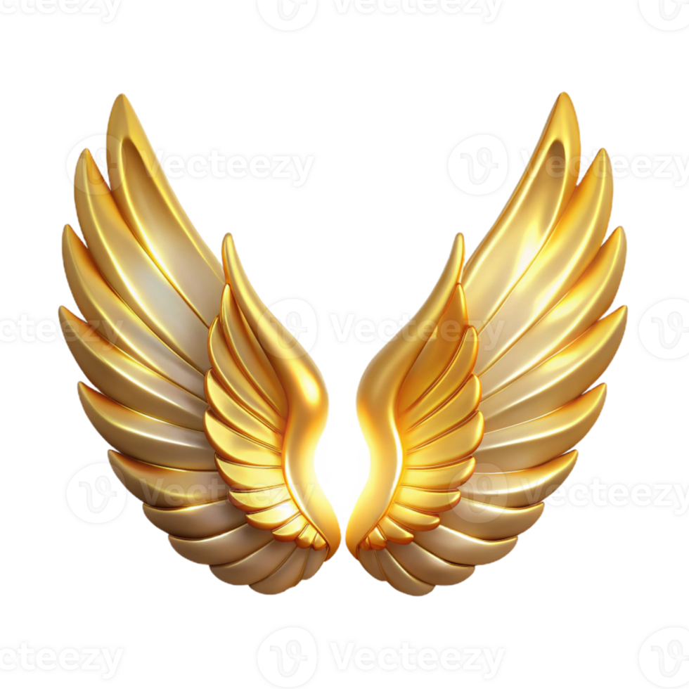 wonderful traditional Golden Wings 3D Render high resolution png