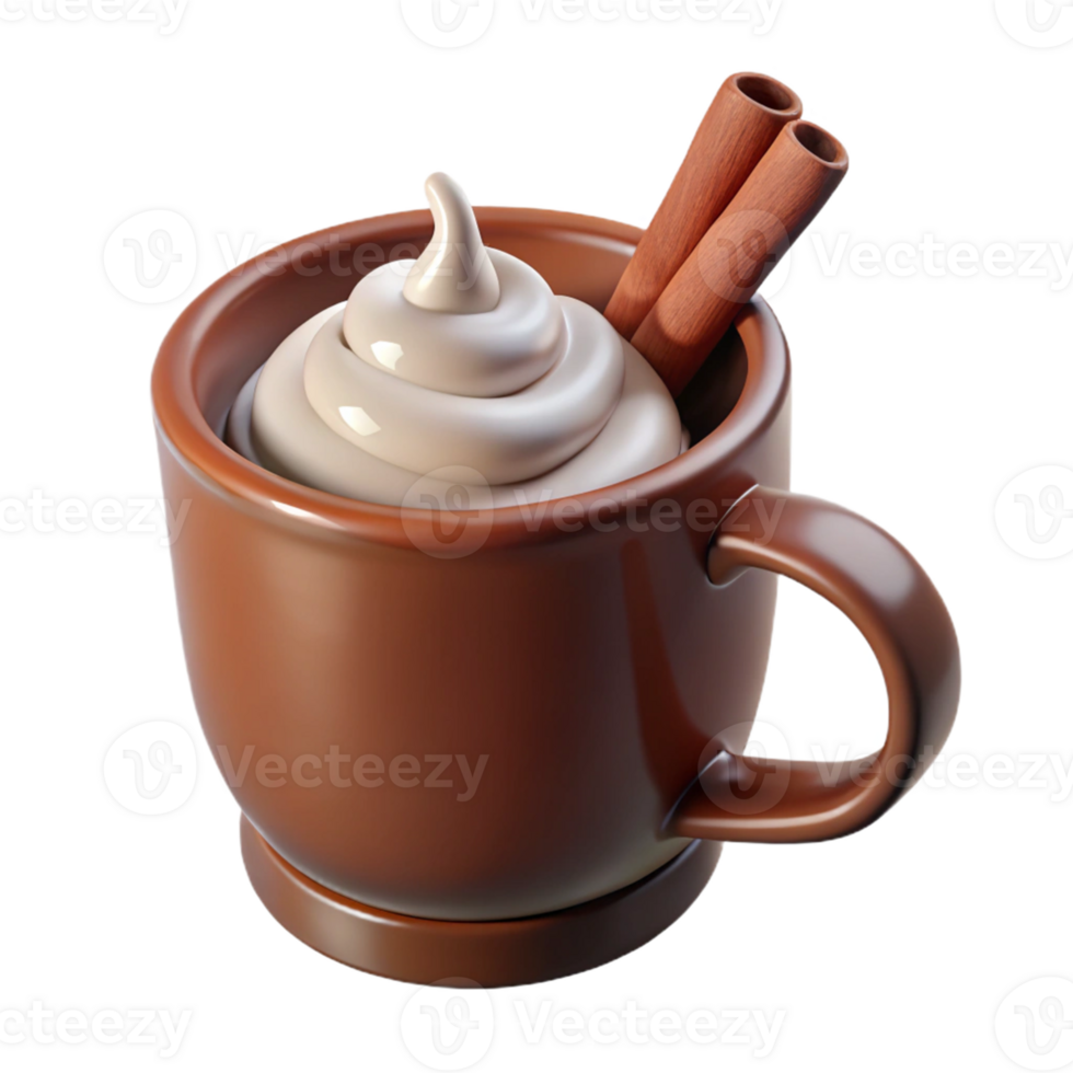 vibrant creative 3D Render Whipped Cream Hot Chocolate Mug authentic png