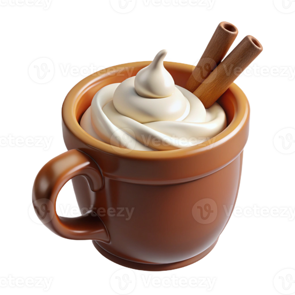 extraordinary modern Whipped Cream and Cinnamon in Brown Mug 3D Render 4K png