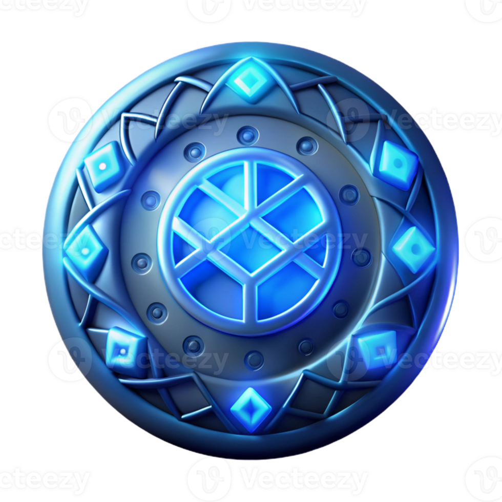 stunning vintage Glowing Blue 3D Circular Emblem high resolution png