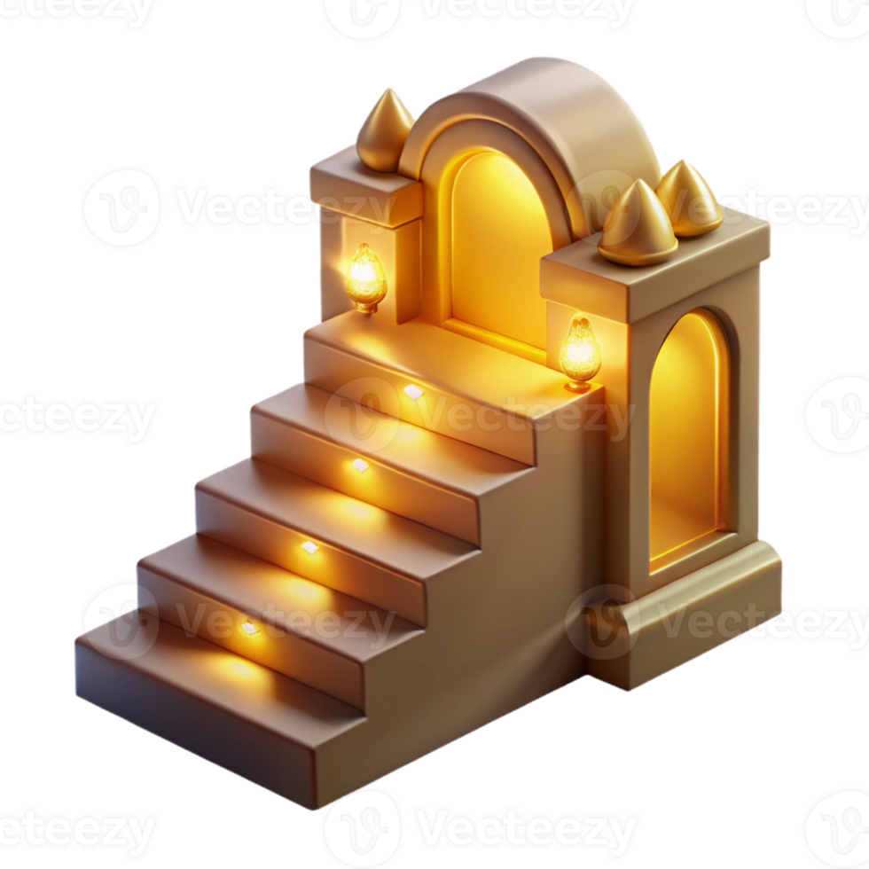 beautiful artistic Golden Staircase 3D Illustration exclusive png