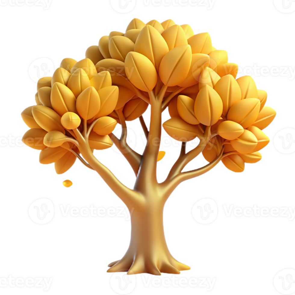 dramatic minimalist Golden 3D Tree Illustration 4K png