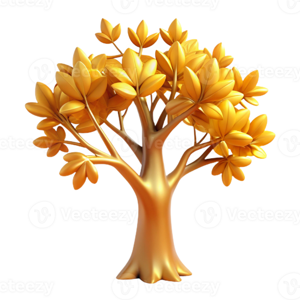 stunning vintage Golden Tree 3D Render Illustration detailed png