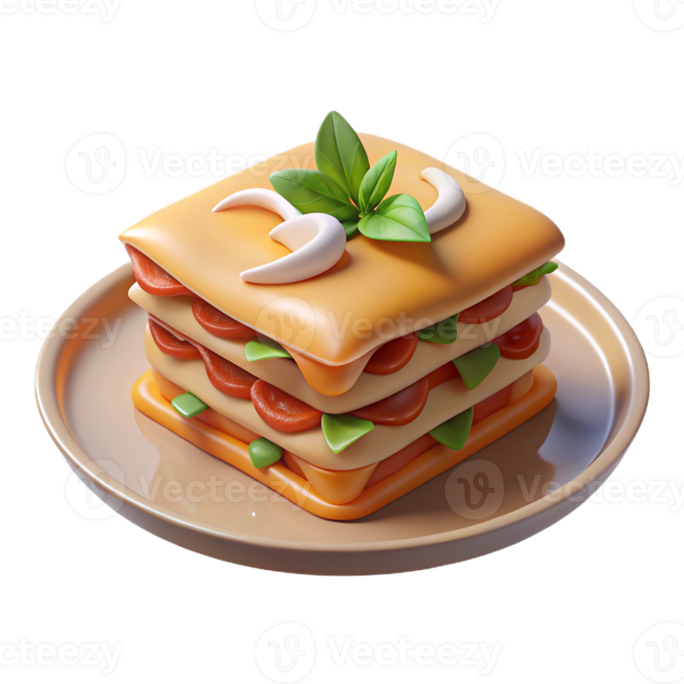 impressive vintage 3D Render of Delicious Lasagna authentic png