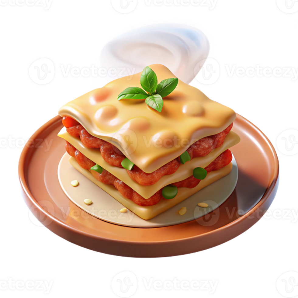 elegant minimalist 3D Render of Delicious Lasagna premium png