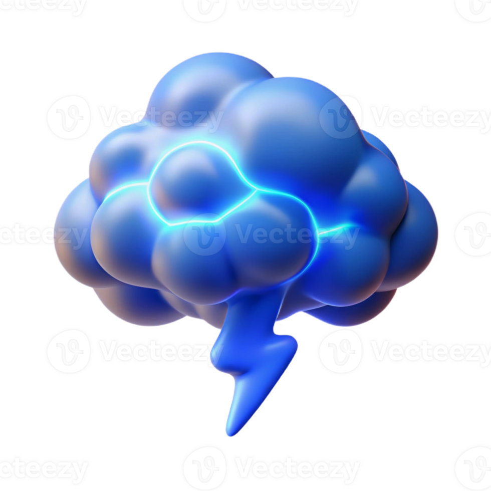 dramatic creative 3D Render Blue Cloud with Lightning Bolt exclusive png