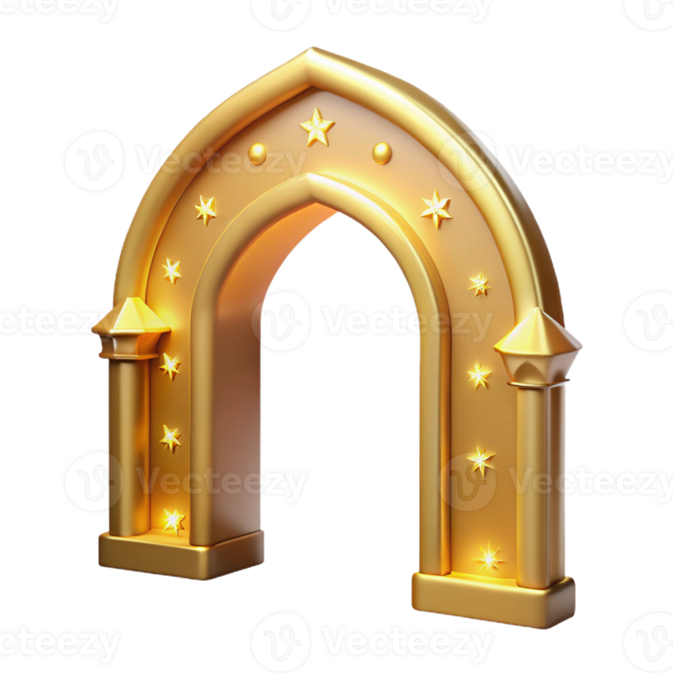 beautiful minimalist Golden Archway 3D Render detailed png