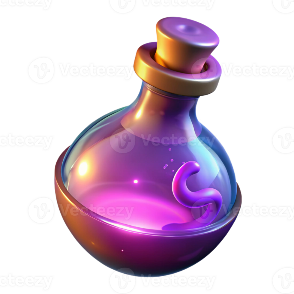 impressive rustic 3D Render of a Magical Potion Bottle detailed png