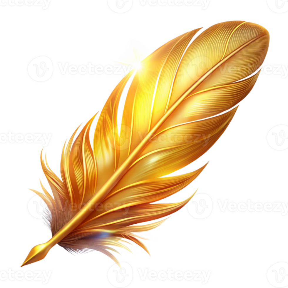vibrant artistic Golden Feather Illustration premium png