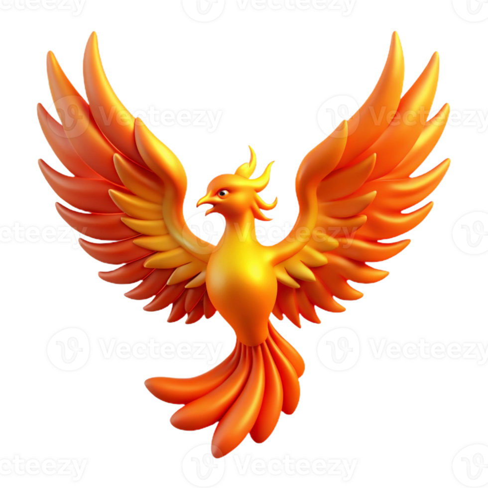 vibrant minimalist Fiery Phoenix 3D Illustration high quality png