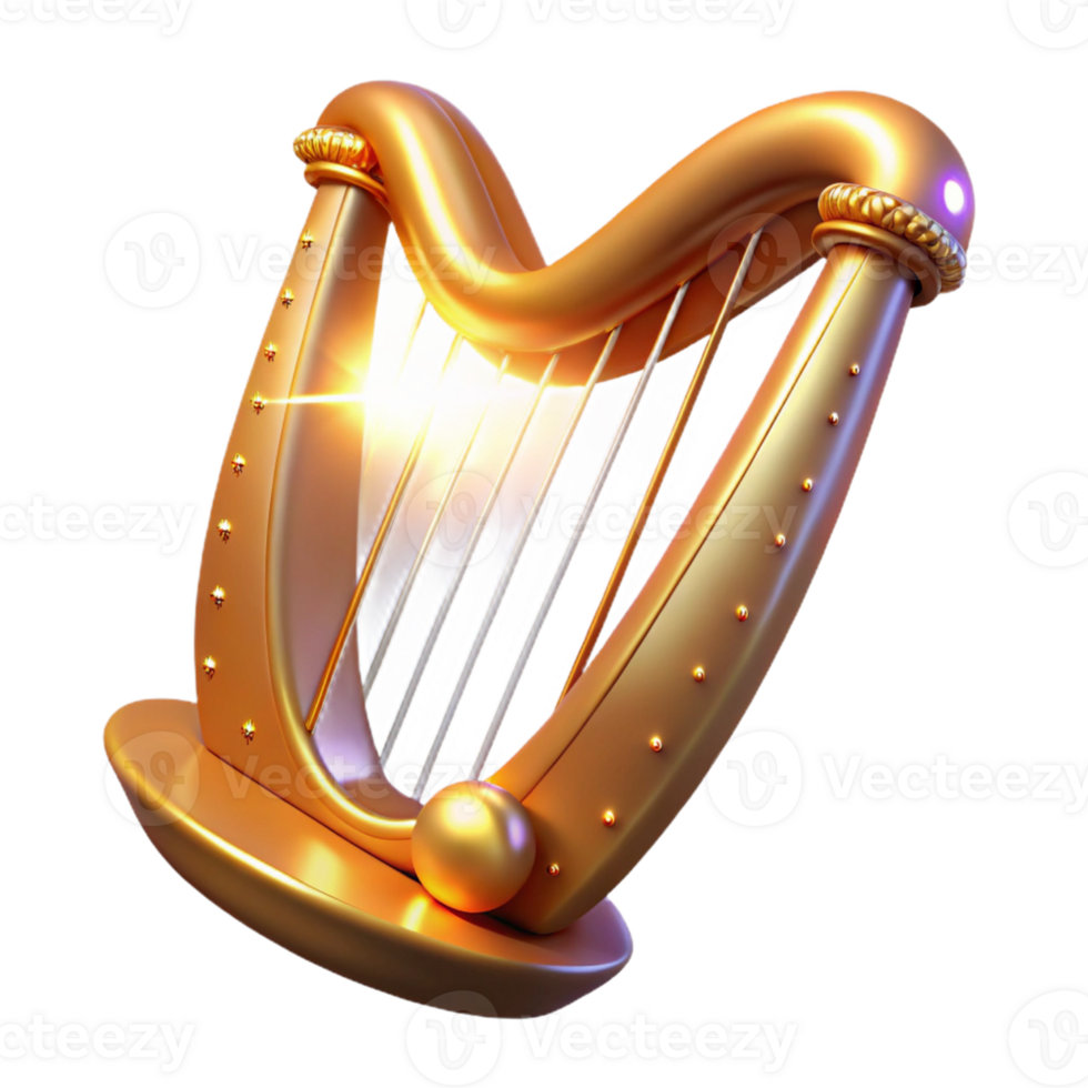 serene minimalist Golden Harp 3D Render 4K png