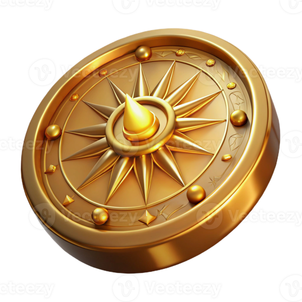 wonderful rustic Golden Compass 3D Illustration high quality png
