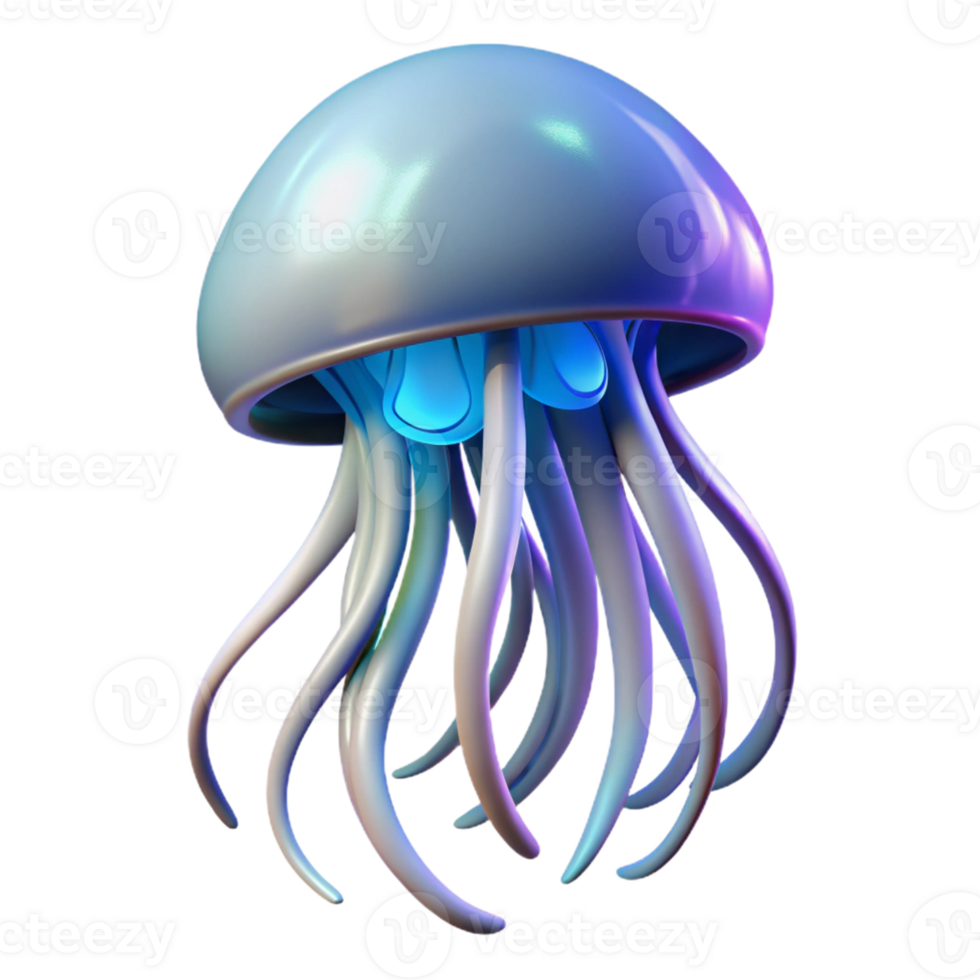 elegant rustic 3D Render Neon Jellyfish Illustration premium png