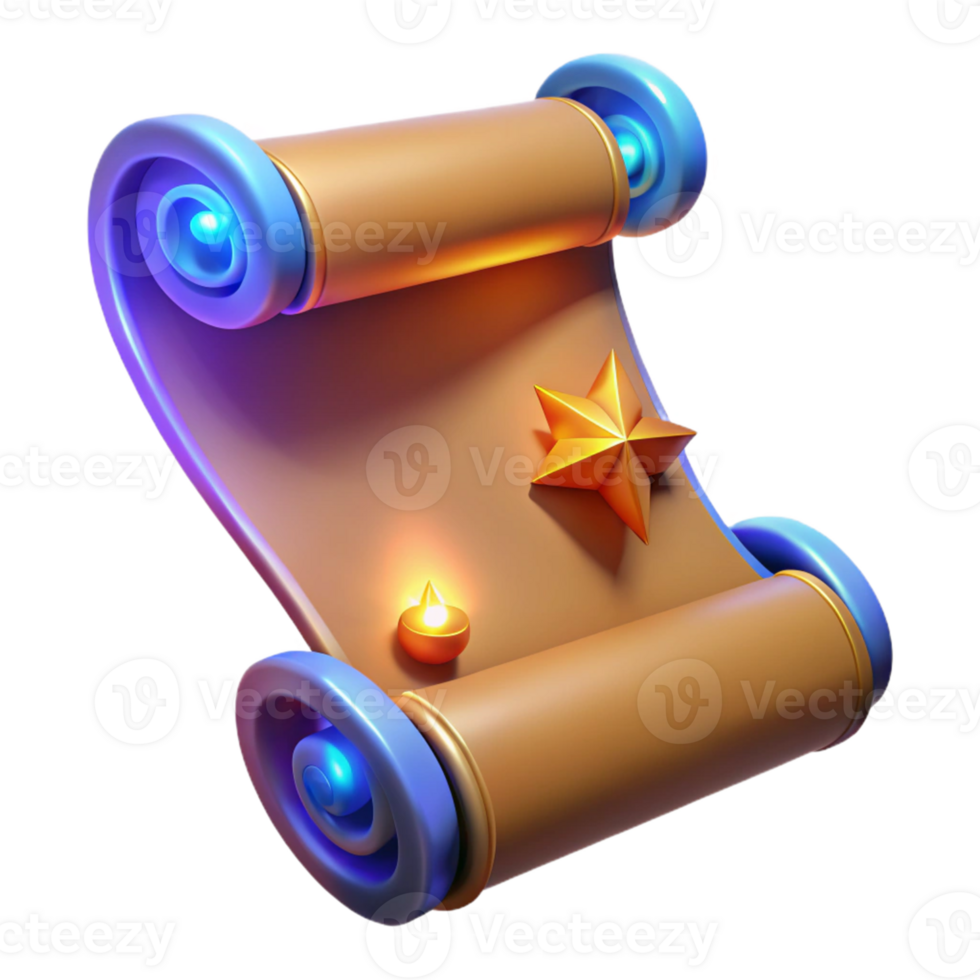 serene modern 3D Render Magical Scroll with Star and Candle professional png