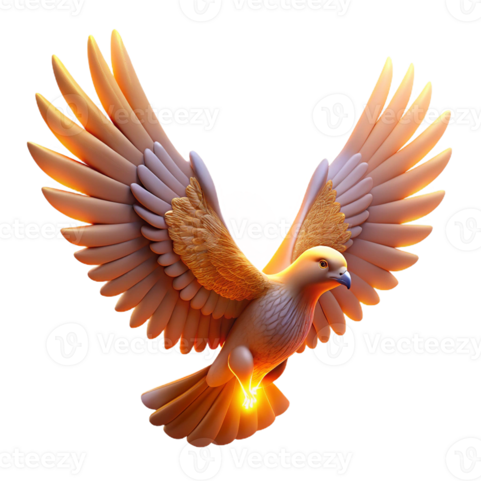 beautiful rustic Golden Dove 3D Illustration premium png